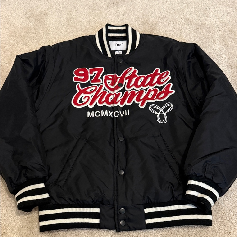 TNA Black Varsity Jacket with White Accents